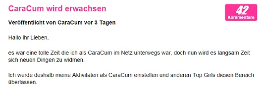 CaraCum beendet ihren Pornojob